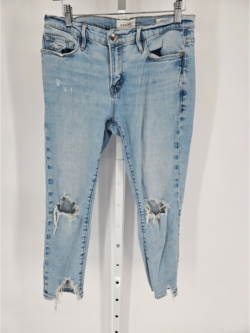 FRAME Denim Womens Sz 27 Le Garcon Crop Light Wash Distressed Blue Jeans